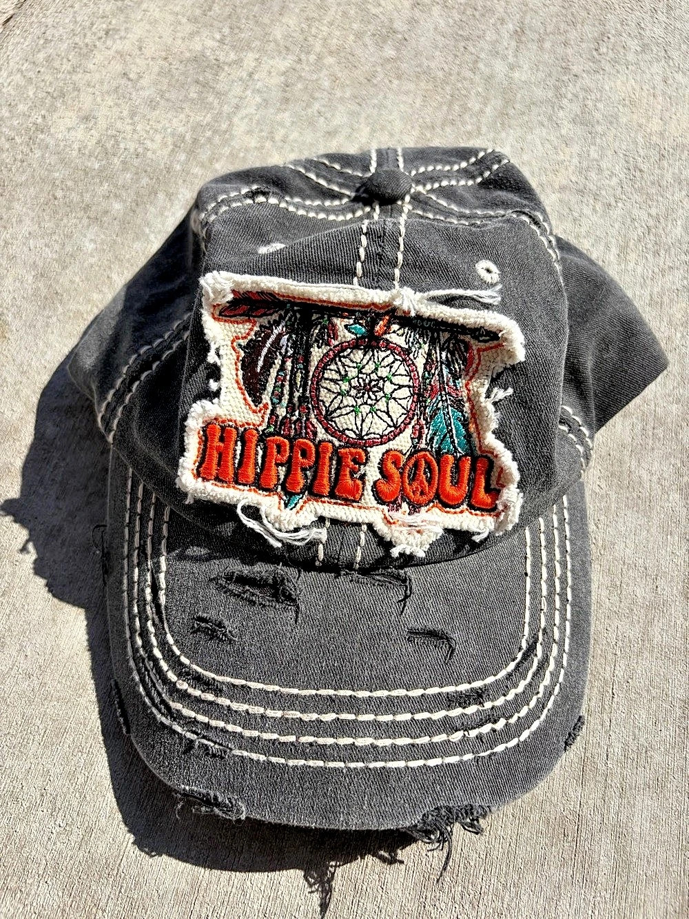 Hippie Soul Black Distressed Embroidered Trucker Hat